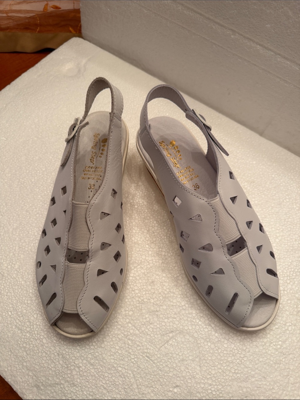 New Women's Light Gray Leather Slingback Cutout Sandals made in Portugal